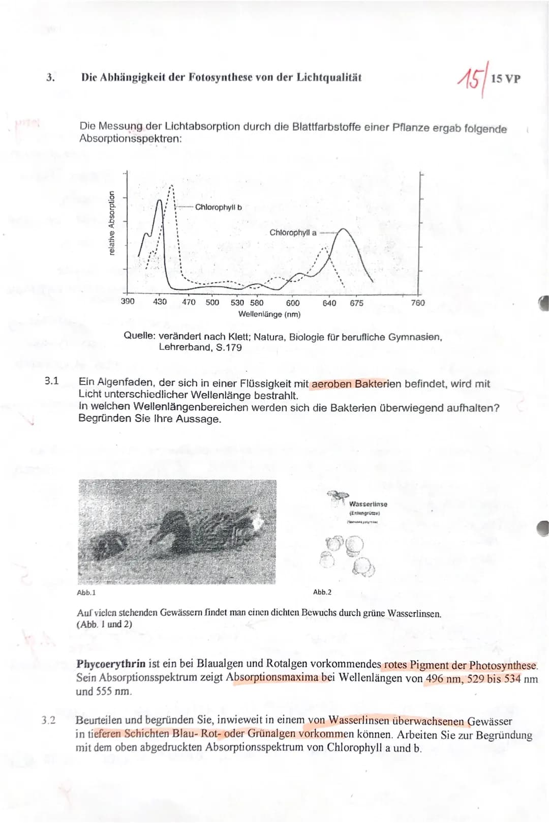 1.
1.2
1.3
Die Abhängigkeit der Fotosynthese von Temperatur und Beleuchtungsstärke /13/1
13/15 VP
Die Fotosynthese ist einer der wichtigsten
