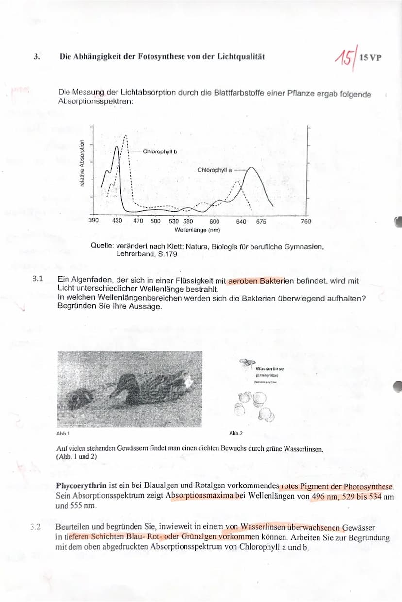 1.
1.2
1.3
Die Abhängigkeit der Fotosynthese von Temperatur und Beleuchtungsstärke /13/1
13/15 VP
Die Fotosynthese ist einer der wichtigsten