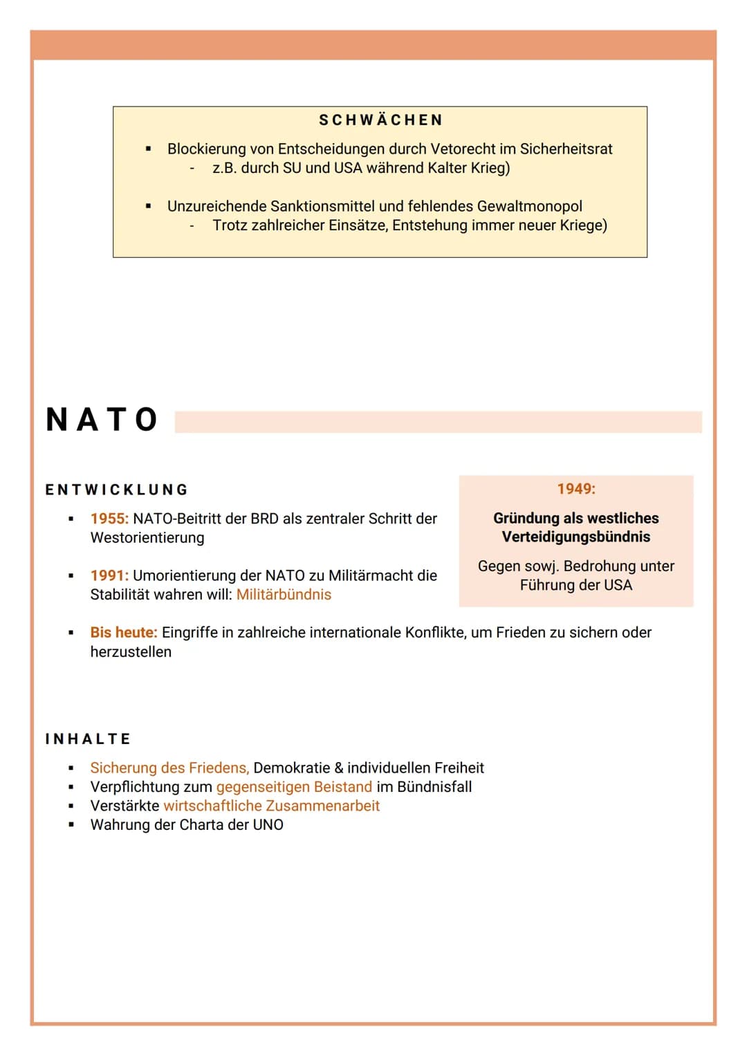 FRIEDENSSICHERUNG
WÄHREND BLOCKBILDUNG (1949-1991)
NATO (1949 - Heute)
Warschauer Pakt (1955 - 1991)
Bewegung der blockfreien Staaten (1955 