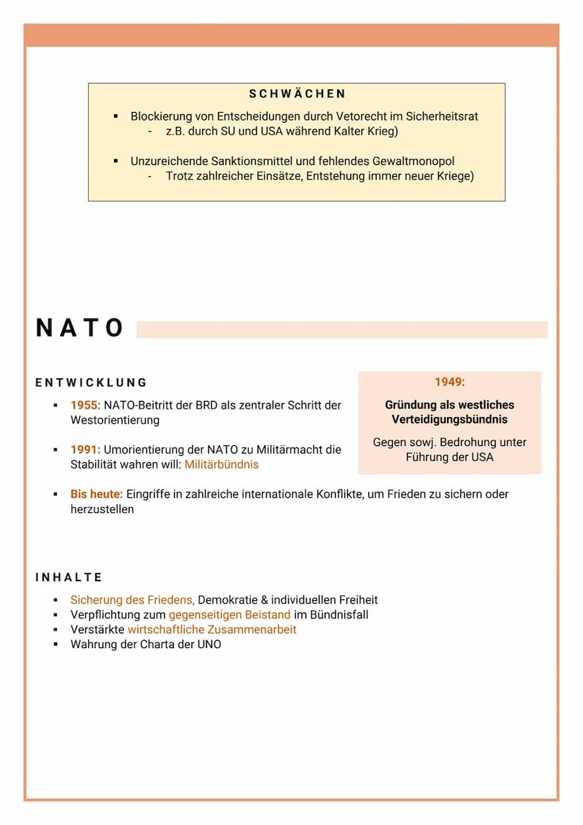 FRIEDENSSICHERUNG
WÄHREND BLOCKBILDUNG (1949-1991)
NATO (1949 - Heute)
Warschauer Pakt (1955 - 1991)
Bewegung der blockfreien Staaten (1955 