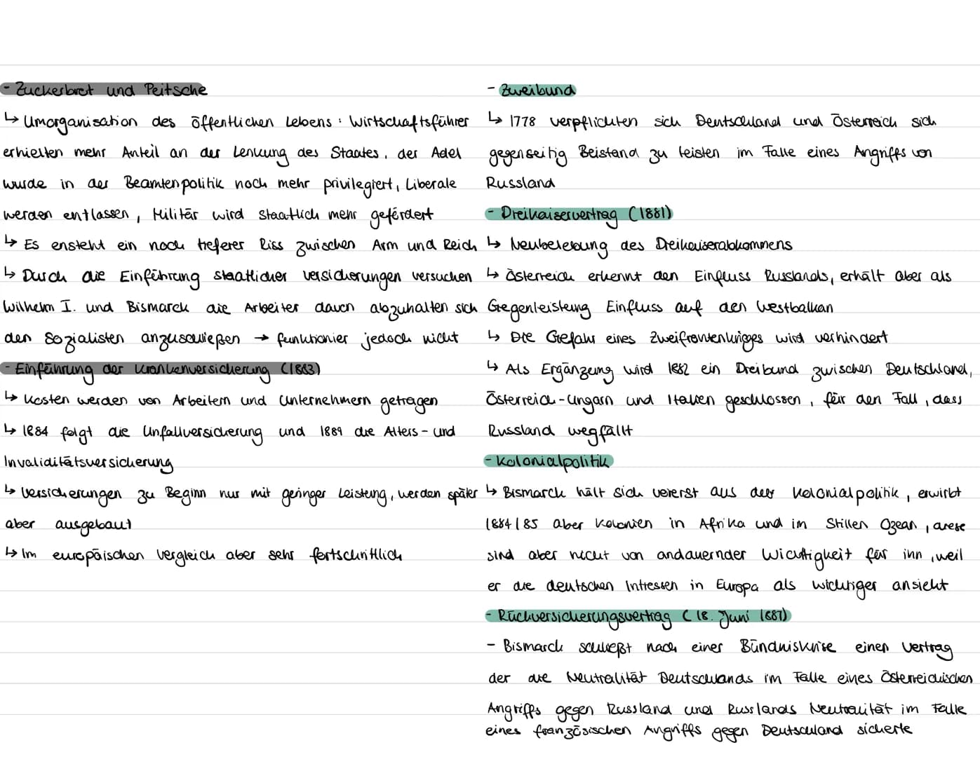 2. Geschichtsklausur: Bismarcks Innen- und Außenpolitik
Innen politike
- Kulturkampf
↳ Auseinandersetzung zwischen
Bismarck und der Katholis