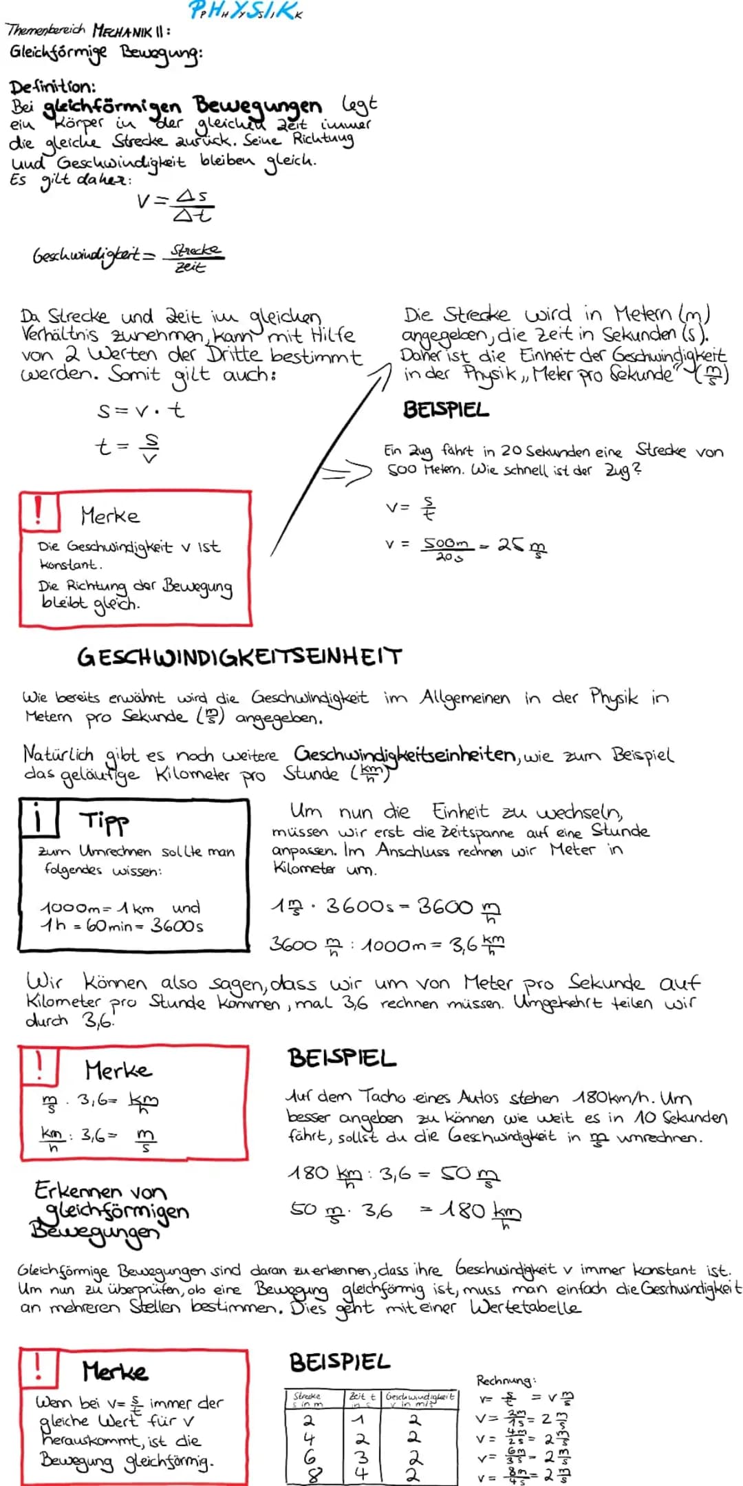 Themenbereich MECHANIK 11:
Gleichförmige Bewegung:
Definition:
PPHHYY SIIKK
Bei gleichförmigen Bewegungen legt
ein Körper in der gleichen Ze