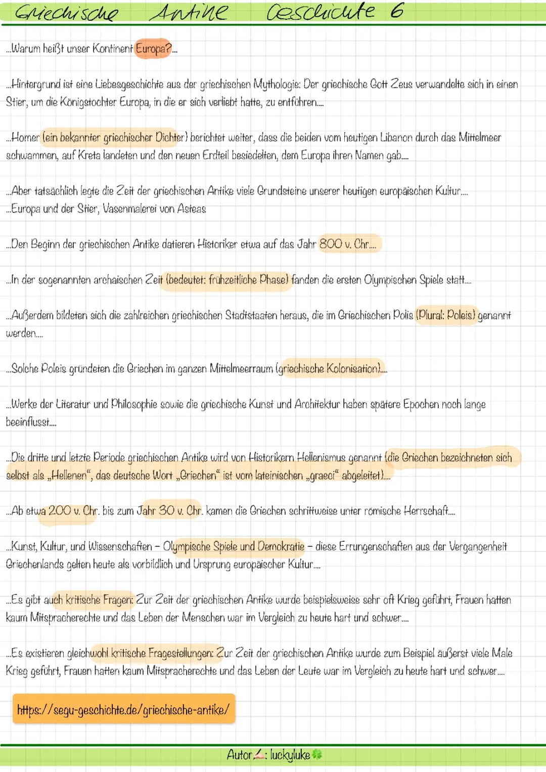 Das Antike Griechenland für Klasse 6 - Zusammenfassung und Merkmale