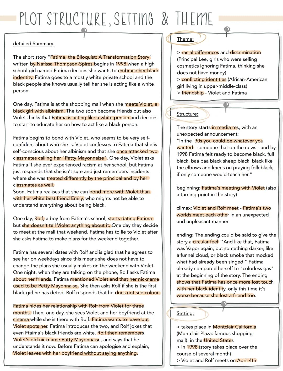 PLOT STRUCTURE, SETTING & THEME
detailed Summary:
The short story "Fatima, the Biloquist: A Transformation Story"
written by Nafissa Thompso