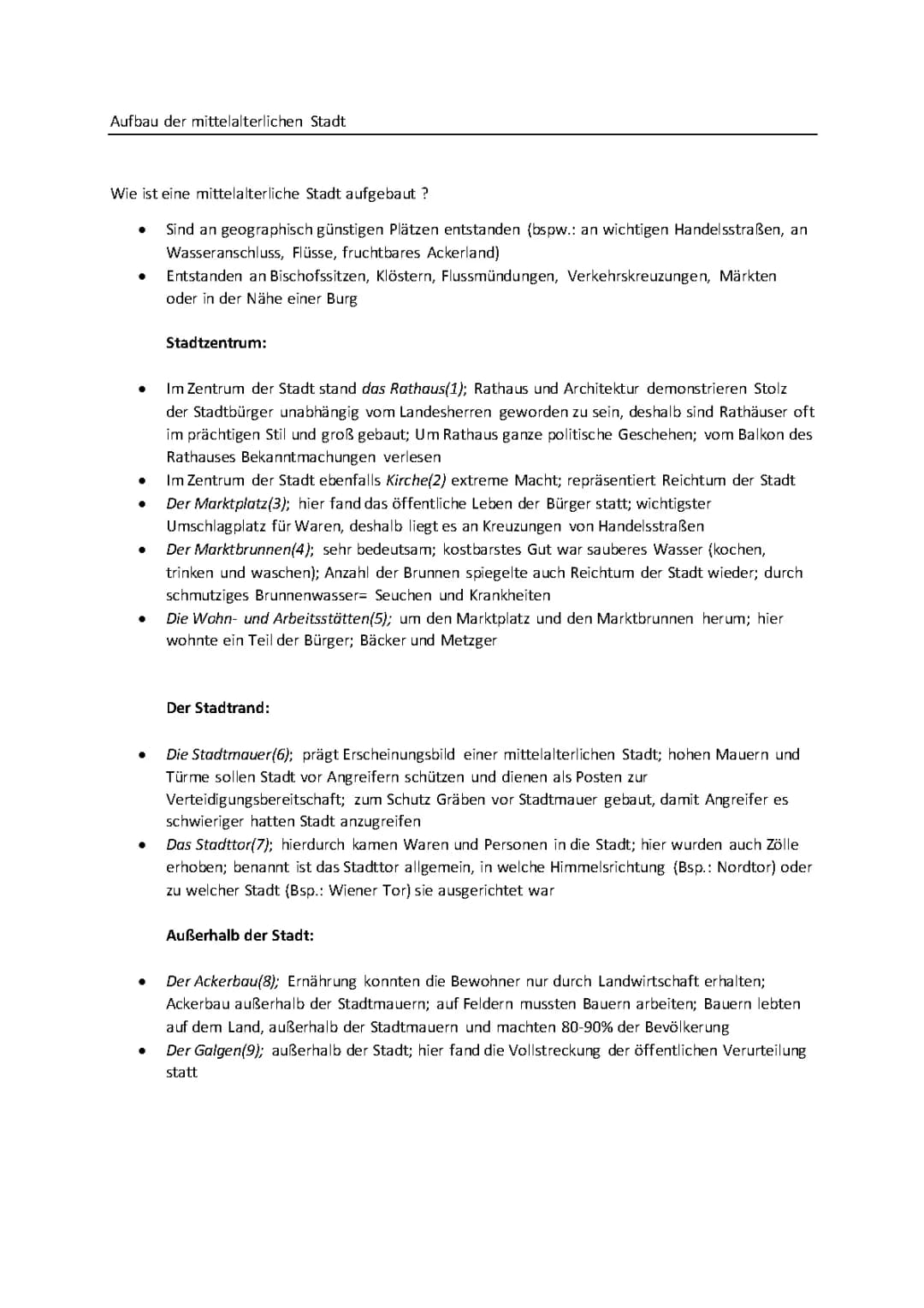 Aufbau einer mittelalterlichen Stadt 