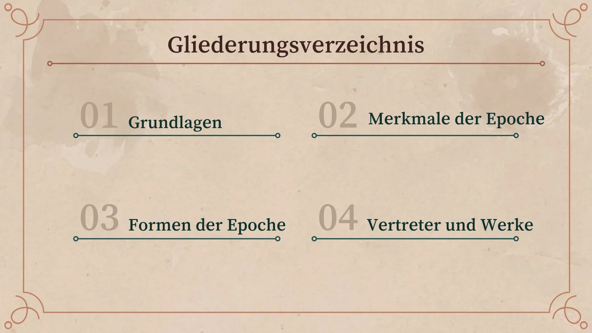 speler
Sturm
und Drang
Ne Gliederungsverzeichnis
01 Grundlagen
03
Formen der Epoche
02 Merkmale der Epoche
04 Vertreter und Werke
16. Sturm 