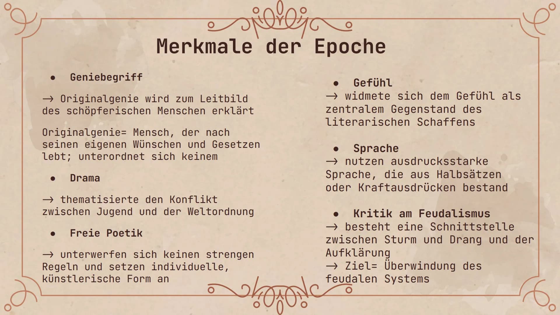 speler
Sturm
und Drang
Ne Gliederungsverzeichnis
01 Grundlagen
03
Formen der Epoche
02 Merkmale der Epoche
04 Vertreter und Werke
16. Sturm 