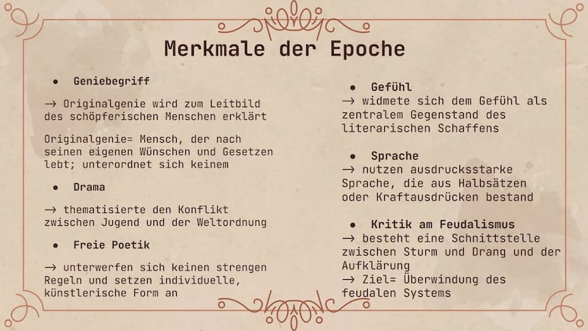 speler
Sturm
und Drang
Ne Gliederungsverzeichnis
01 Grundlagen
03
Formen der Epoche
02 Merkmale der Epoche
04 Vertreter und Werke
16. Sturm 