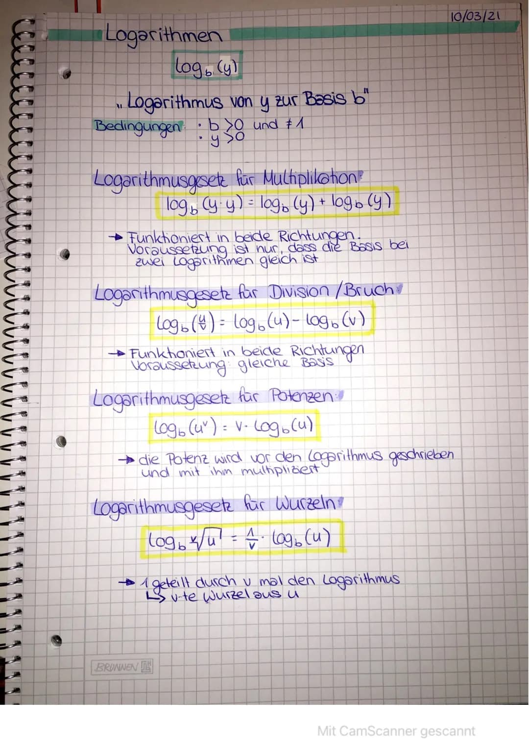 Logarithmen
log₂ (y)
Logarithmus von y zur Basis b
Bedingungen: b>0 und #1
y so
AL
Logarithmusgesetz für Multiplikation?
log₂ (y y) = log (y