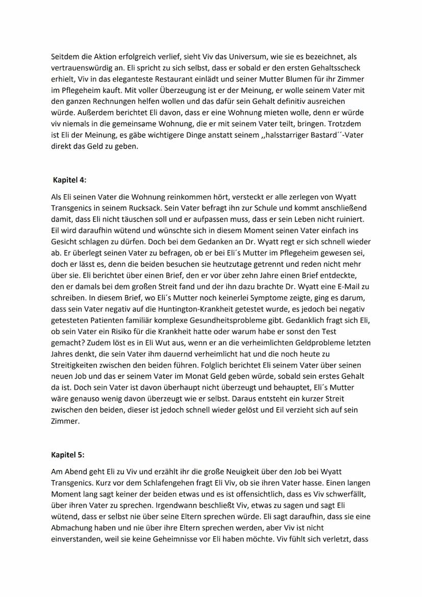 Double Helix Kapitelzusammenfassung
Kapitel 1:
In diesem Kapitel befindet sich Eli erstmals im Gebäude von Wyatt Transgenics. Ungeduldig
und