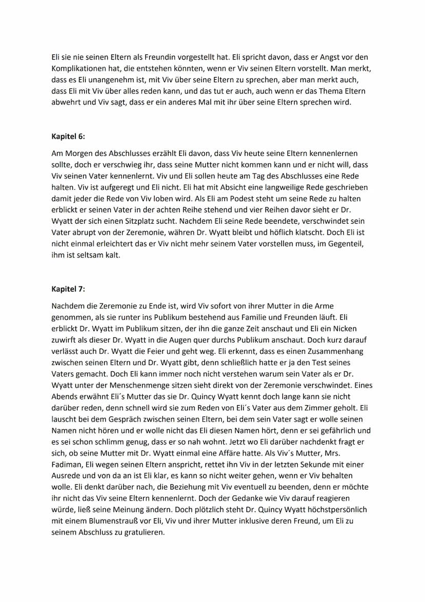 Double Helix Kapitelzusammenfassung
Kapitel 1:
In diesem Kapitel befindet sich Eli erstmals im Gebäude von Wyatt Transgenics. Ungeduldig
und