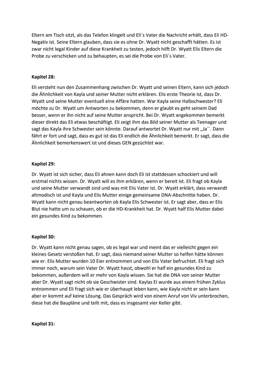 Double Helix Kapitelzusammenfassung
Kapitel 1:
In diesem Kapitel befindet sich Eli erstmals im Gebäude von Wyatt Transgenics. Ungeduldig
und