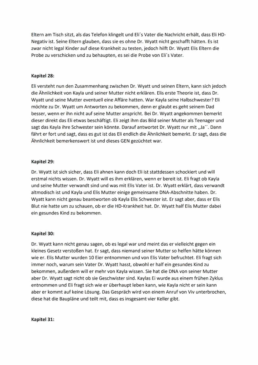 Double Helix Kapitelzusammenfassung
Kapitel 1:
In diesem Kapitel befindet sich Eli erstmals im Gebäude von Wyatt Transgenics. Ungeduldig
und