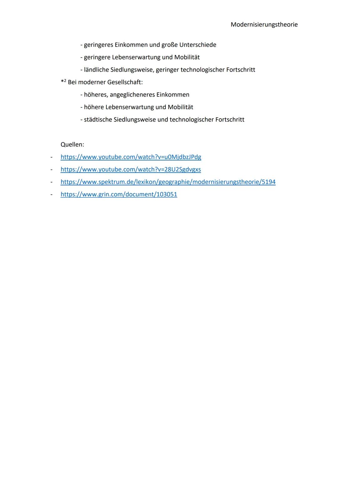 Die Modernisierungstheorie
Handout
Was ist die Modernisierungstheorie?
Ansatz zur Erklärung der wirtschaftlichen Unterentwicklung von Entwic