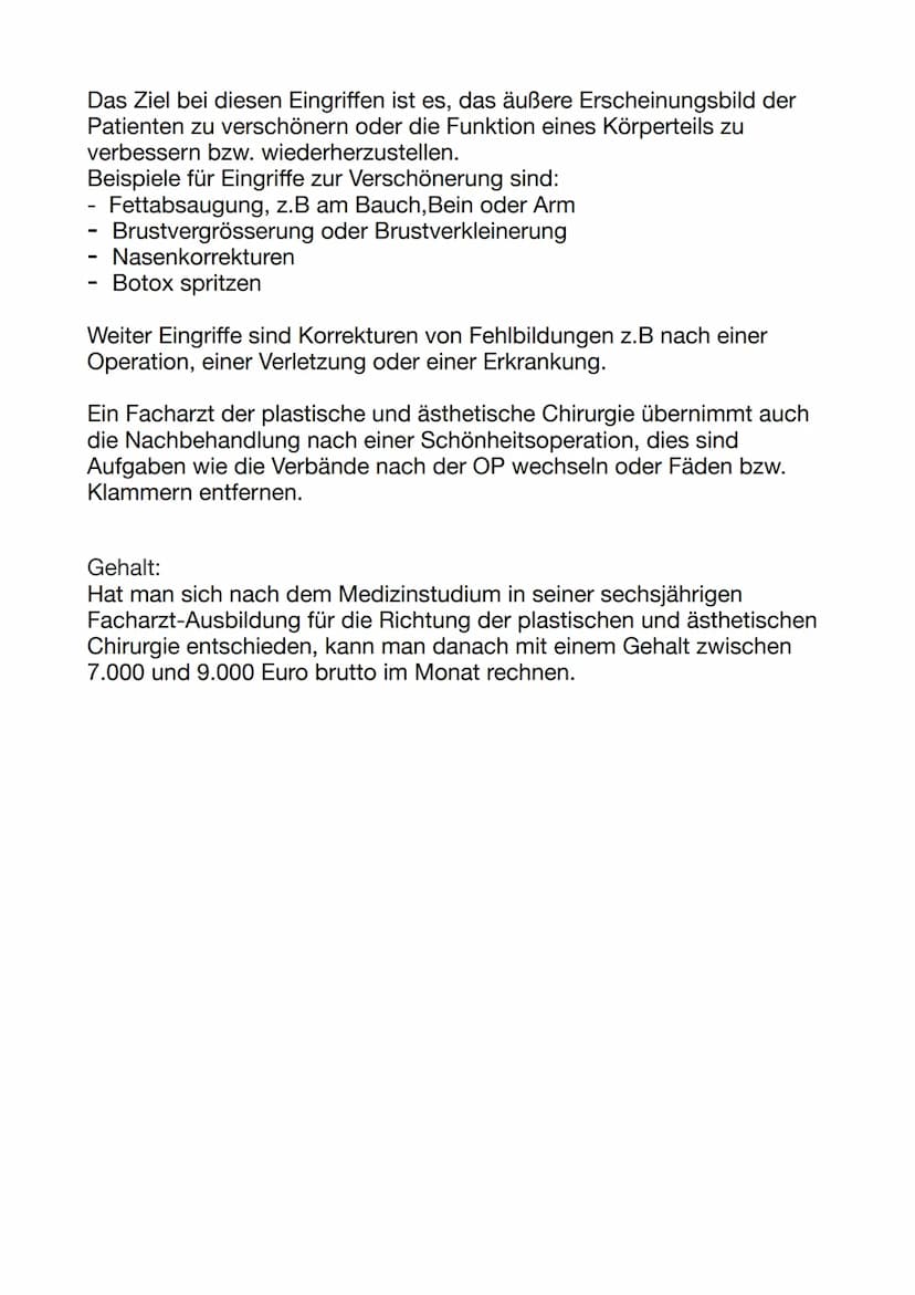 Plastische und ästhetische Chirurgie
Ich würde nach meinem Abitur gerne Medizin studieren und mich
danach auf plastische und ästhetische Chi