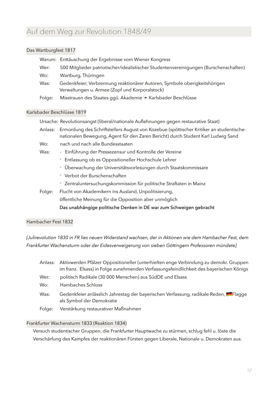 Auf dem Weg zur Revolution 1848/49
Das Wartburgfest 1817
Warum: Enttäuschung der Ergebnisse vom Wiener Kongress
Wer:
Wo:
Was:
Folge: Misstra