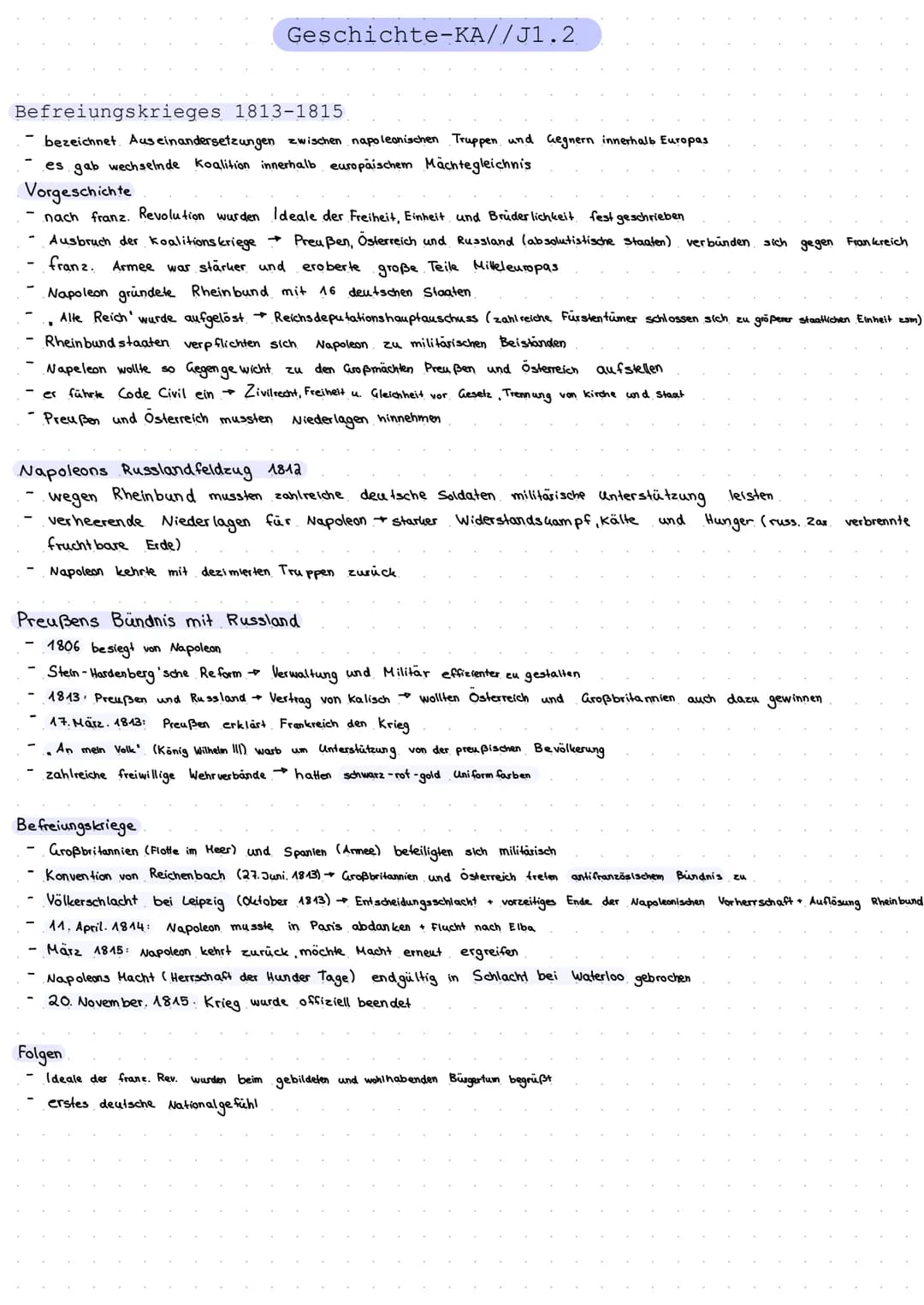Geschichte-KA//J1.2
Befreiungskrieges 1813-1815
bezeichnet. Auseinandersetzungen zwischen napoleonischen Truppen und Gegnern innerhalb Europ