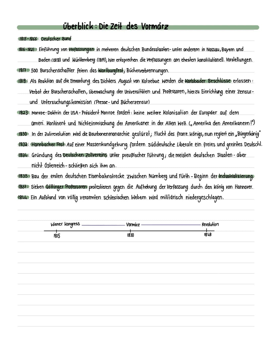 überblick: Die Zeit des Vormárz
1815-1866: Deutscher Bund
1816-1821 Einführung von Verfassungen in mehreren deutschen Bundesstaaten- unter a