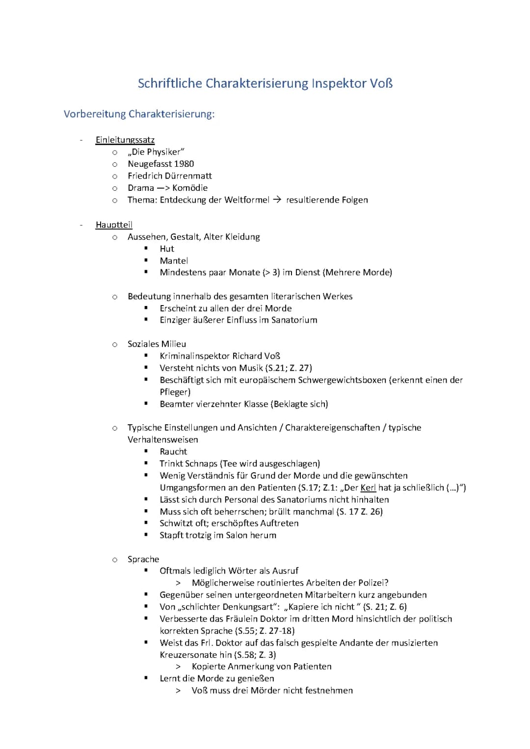 Figurenanalyse Inspektor Voß (Die Physiker) (Charakterisierung)