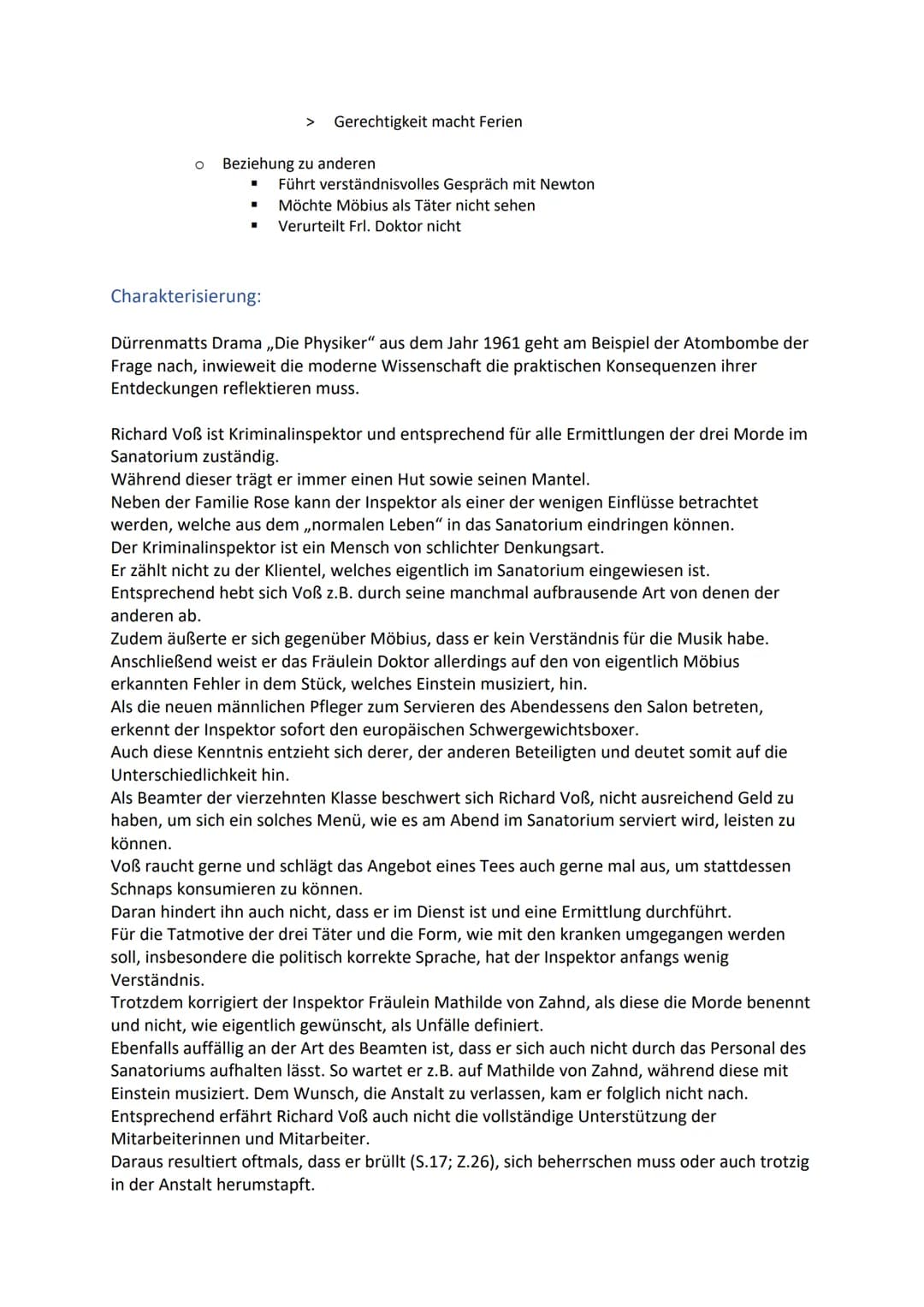 Vorbereitung Charakterisierung:
Einleitungssatz
O ,,Die Physiker"
O
O
O
O
Schriftliche Charakterisierung Inspektor Voß
Hauptteil
O
O
O
O
Neu