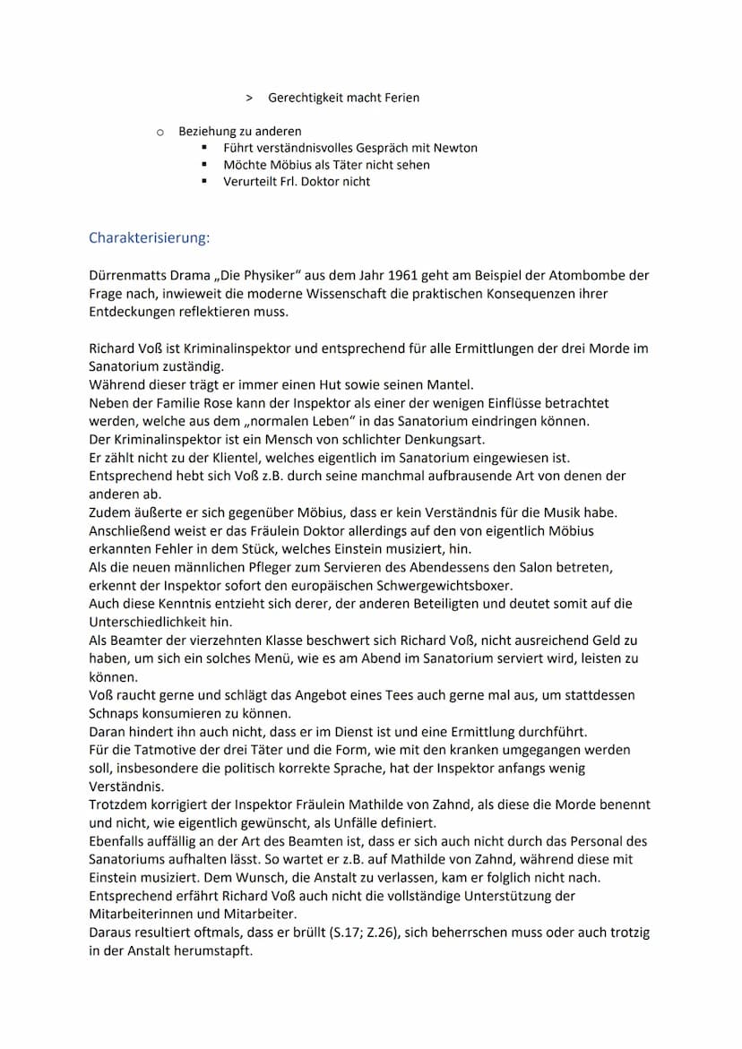 Vorbereitung Charakterisierung:
Einleitungssatz
O ,,Die Physiker"
O
O
O
O
Schriftliche Charakterisierung Inspektor Voß
Hauptteil
O
O
O
O
Neu