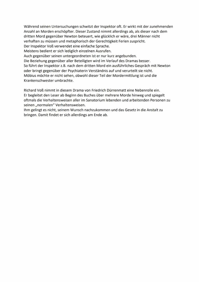 Vorbereitung Charakterisierung:
Einleitungssatz
O ,,Die Physiker"
O
O
O
O
Schriftliche Charakterisierung Inspektor Voß
Hauptteil
O
O
O
O
Neu