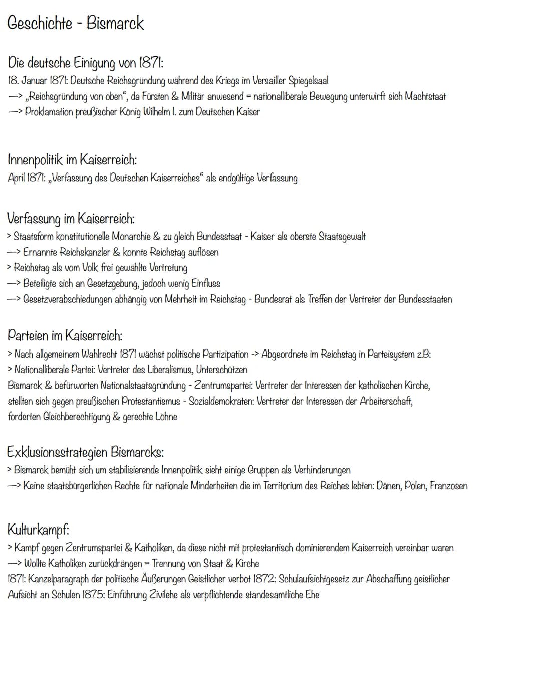 Geschichte - Bismarck
Wie kam es zur Deutschen Reichsgründung?
> fing an mit Wunsch Preußens einen Nationalstaat zu erschaffen -> ist von Bi
