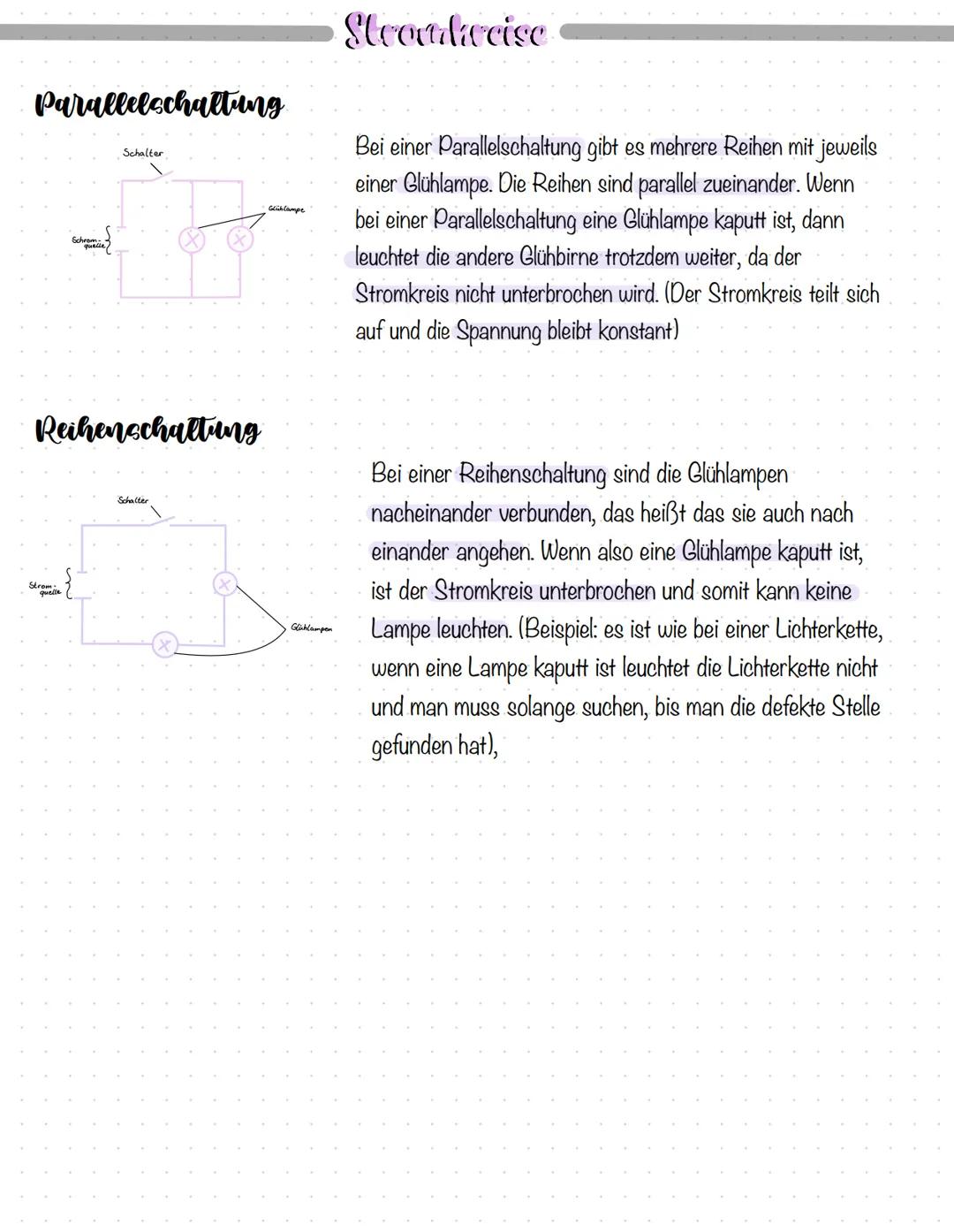 Parallelschaltung
Schalter
Reihenschatting
Strom:
quelle
Schalter
Glühlampe
Glühlampen
Steardreise
Bei einer Parallelschaltung gibt es mehre