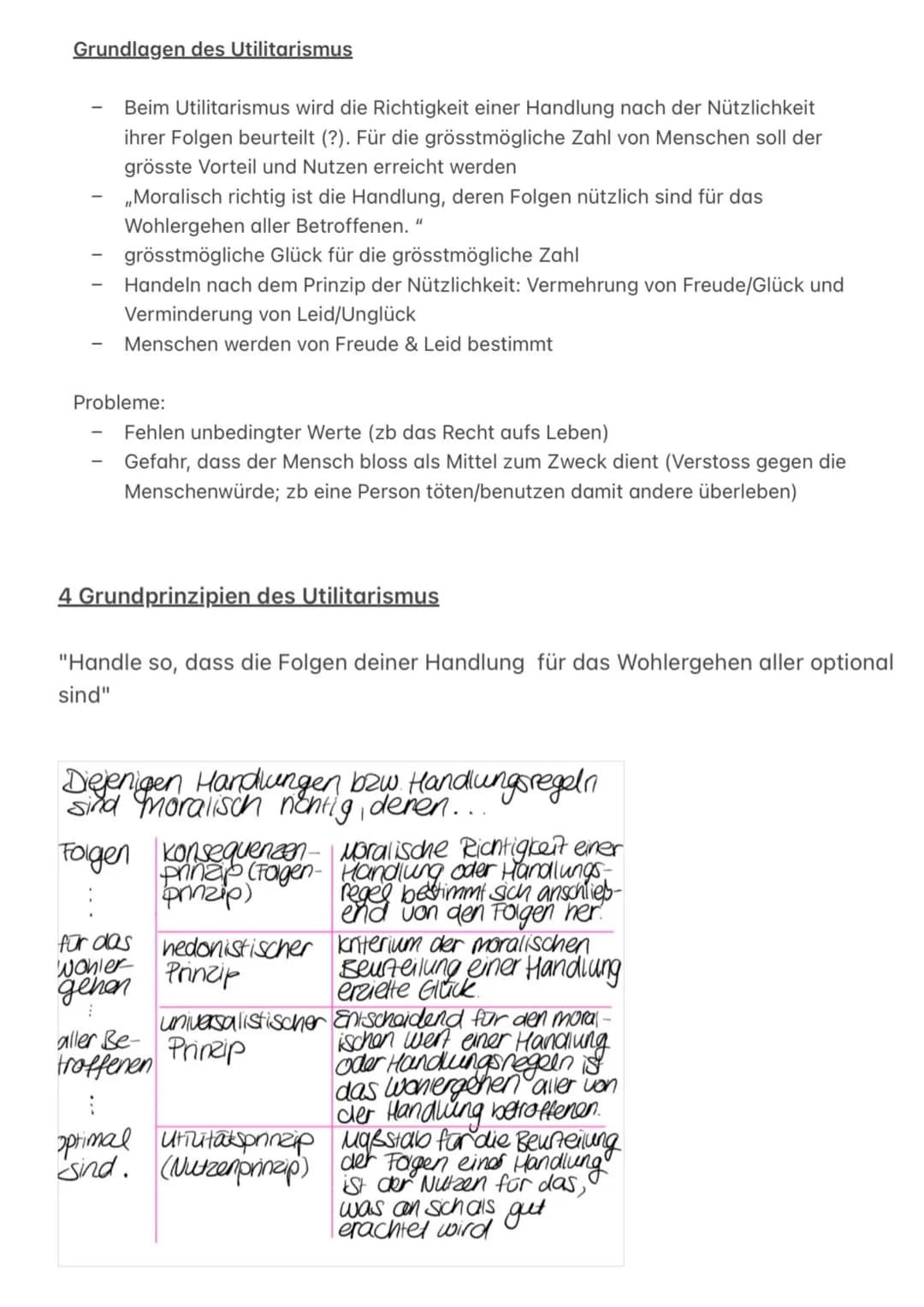 Grundlagen des Utilitarismus
Beim Utilitarismus wird die Richtigkeit einer Handlung nach der Nützlichkeit
ihrer Folgen beurteilt (?). Für di