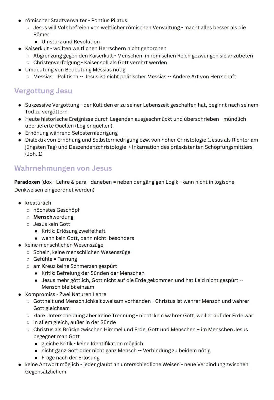 STUDY PLAN
Religion - mündliches Abitur
Christologie
Lehre von der Person und dem Werk Christi
Unterscheidung: historischer Jesus (biographi