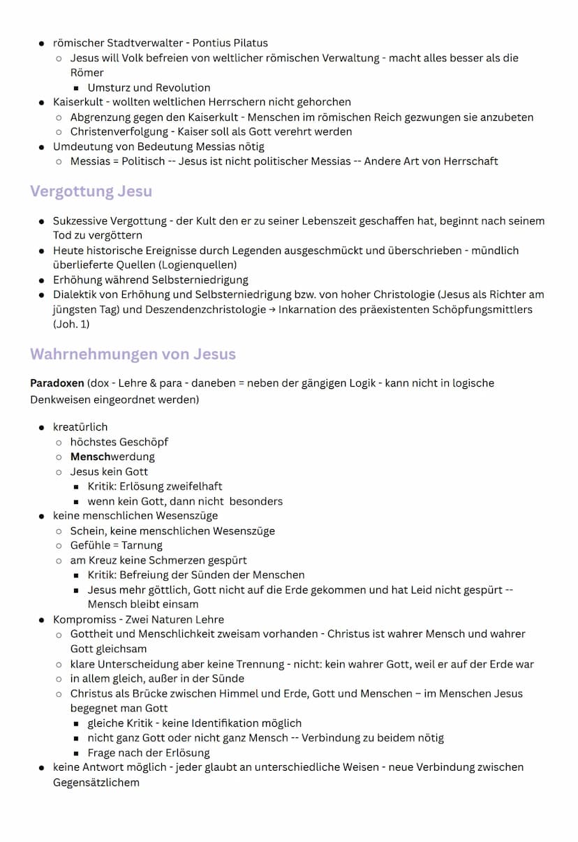 STUDY PLAN
Religion - mündliches Abitur
Christologie
Lehre von der Person und dem Werk Christi
Unterscheidung: historischer Jesus (biographi