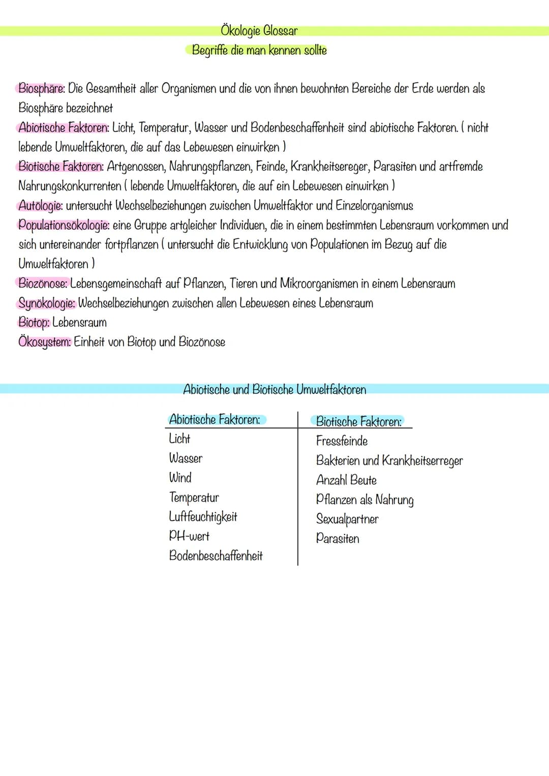 Ökologie Glossar
Begriffe die man kennen sollte
Biosphäre: Die Gesamtheit aller Organismen und die von ihnen bewohnten Bereiche der Erde wer