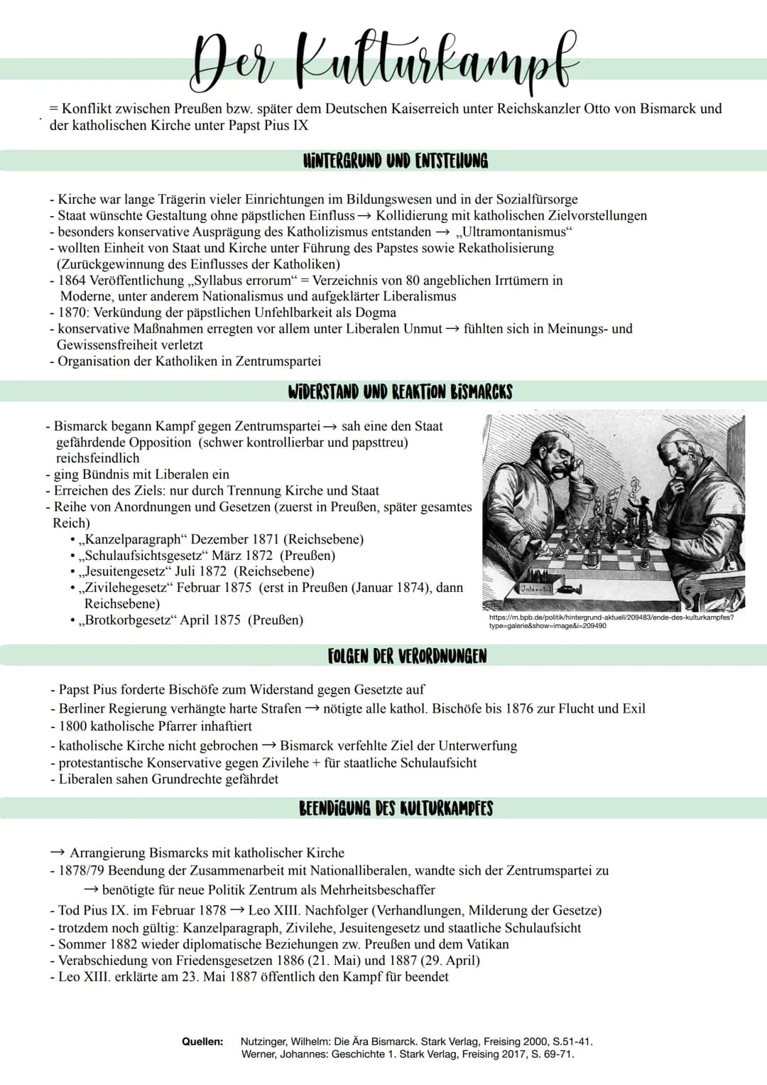 Der Kutturkampf
= Konflikt zwischen Preußen bzw. später dem Deutschen Kaiserreich unter Reichskanzler Otto von Bismarck und
der katholischen