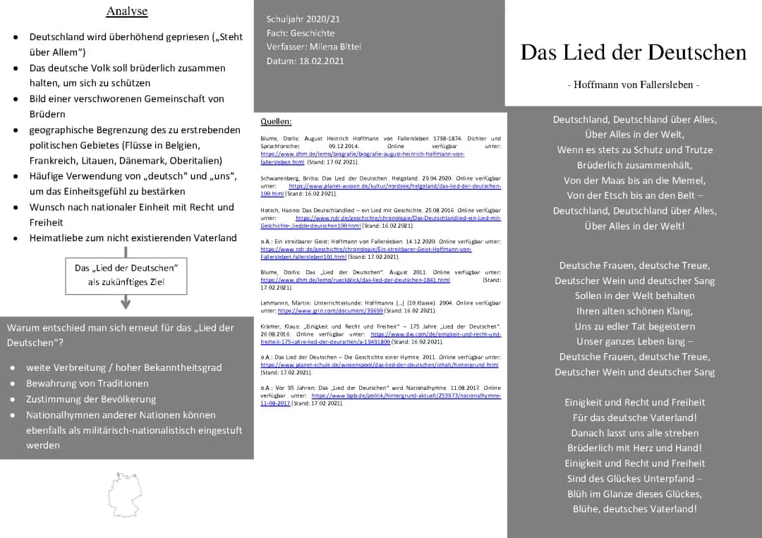 Lied der Deutschen Text und Geschichte - Deutsche Nationalhymne Strophe 1-3 und 1-4