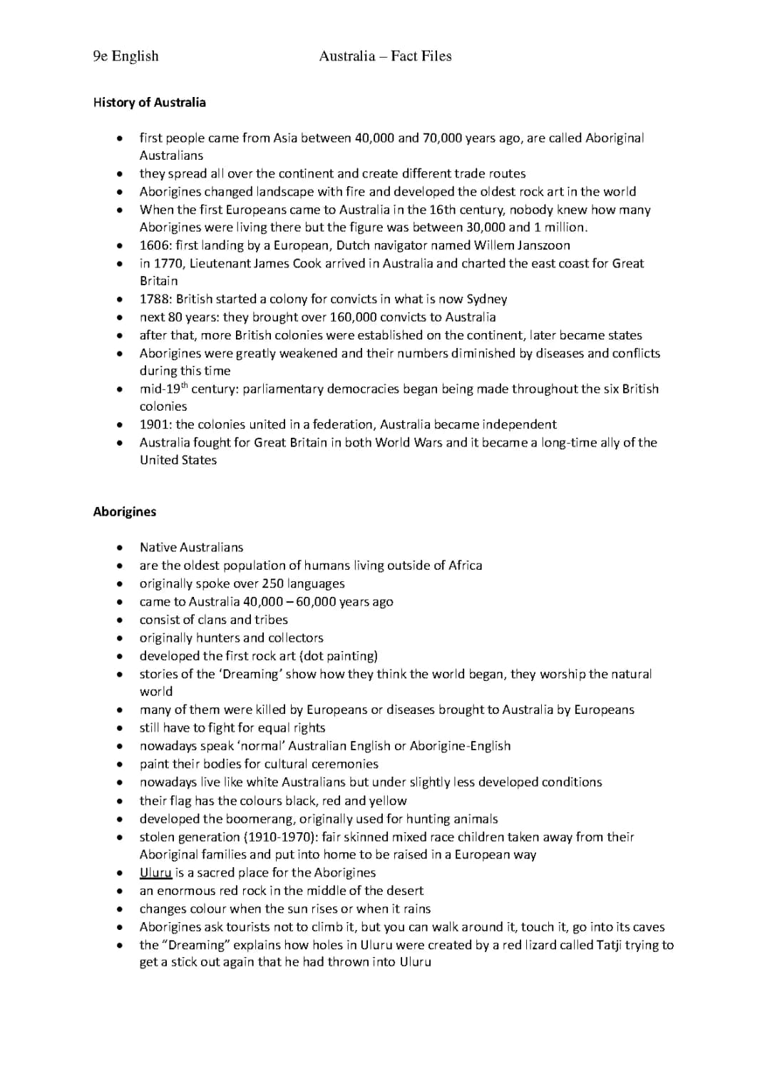Australia – Fact Files