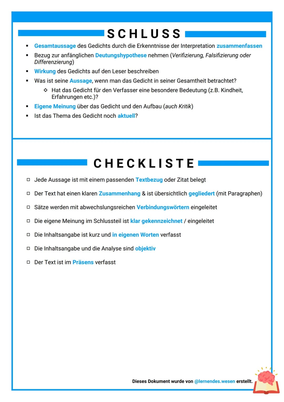 GEDICHTINTERPRETATION
GEDICHTINTERPRETATION
→ Ein Gedicht wird in seine einzelnen Bestandteile
zerlegt und anschließend systematisch untersu