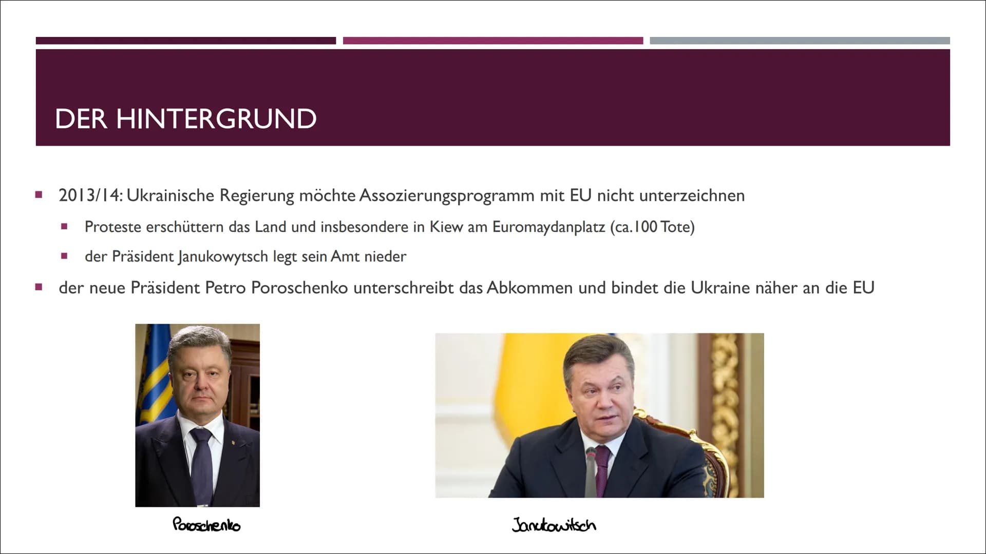 DER RUSSLAND UKRAINE KONFLIKT INHALTSVERZEICHNIS
■
■
■ Aktuelle Situation
■
■
Der Hintergrund
Der Osten des Landes
Akteure und ihre Ziele
■
