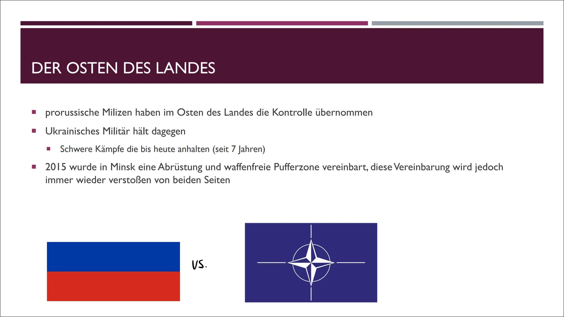 DER RUSSLAND UKRAINE KONFLIKT INHALTSVERZEICHNIS
■
■
■ Aktuelle Situation
■
■
Der Hintergrund
Der Osten des Landes
Akteure und ihre Ziele
■

