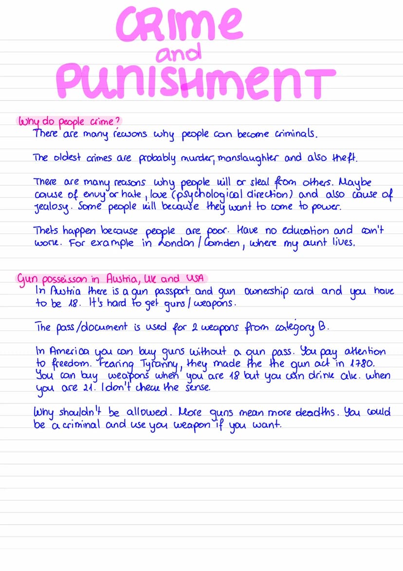  CRIME
and
PUNISHMENT
Why do people crime?
There are many reasons why people can become criminals.
The oldest crimes are probably murder, ma