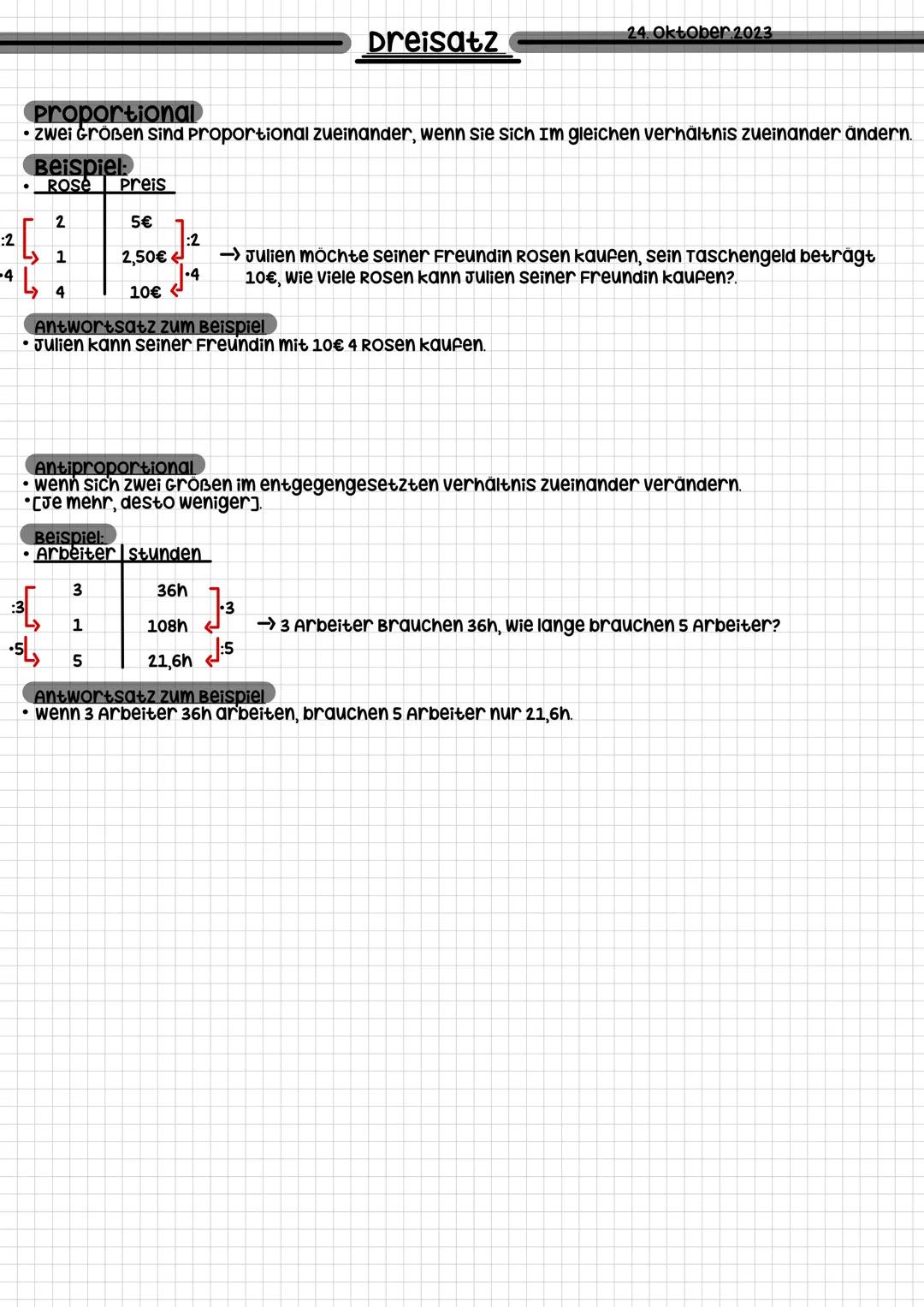### Dreisatz
24. Oktober.2023

Proportional
*   zwei Größen sind proportional zueinander, wenn sie sich Im gleichen verhältnis zueinander än