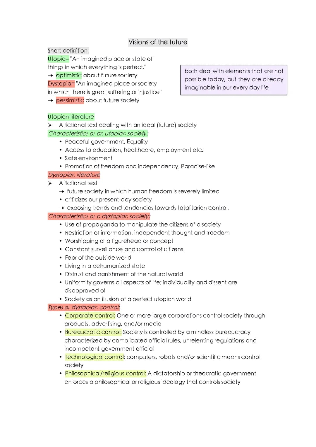 Visions of the future handout