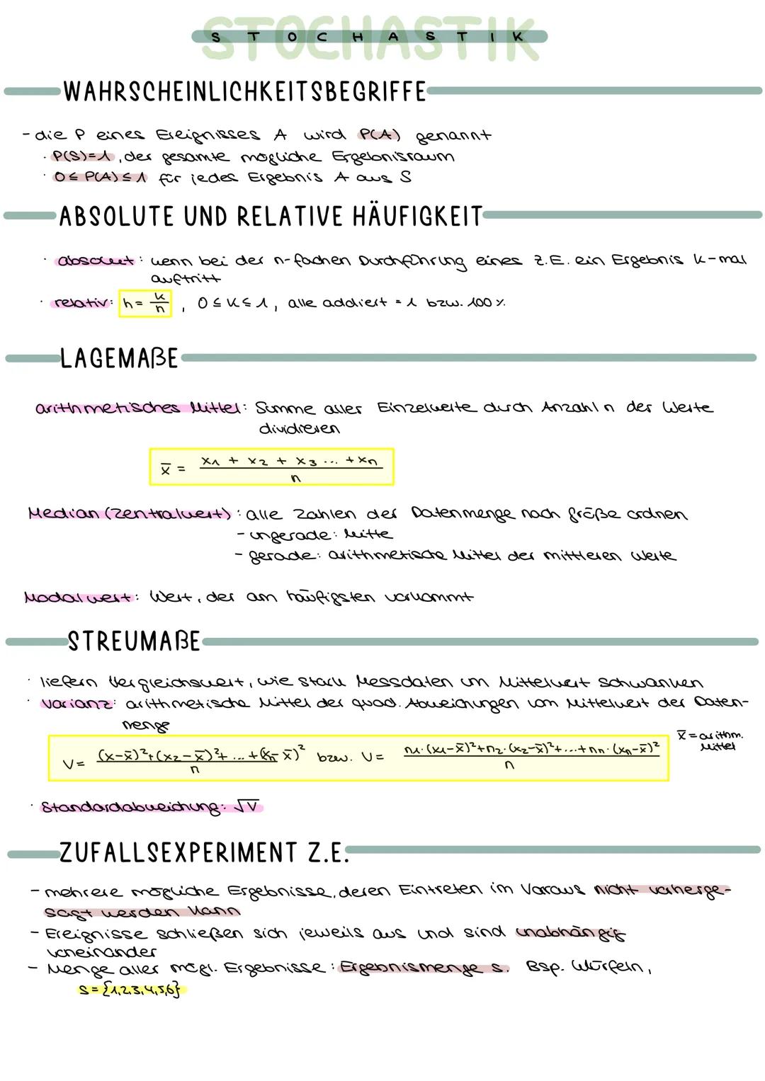 WAHRSCHEINLICHKEITSBEGRIFFE
-die P eines Ereignisses A wird P(A) genannt
· P(S) =1, der gesamte mögliche Ergebnisraum
O≤ P(A) ≤ 1 für jedes 