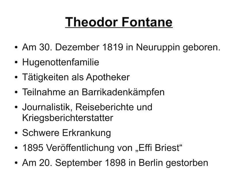 Realismus ●
●
●
●
Ablauf
Historisches
Definition (Merkmale, Themen/Motive)
Gattungen
Theodor Fontane
Beispiel: Effie Briest ●
●
Historisches