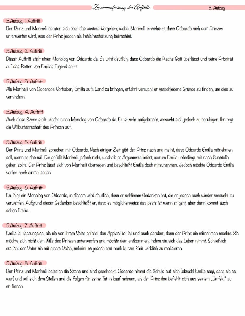 Zusammenfassung der Auftritte
1. Aufzug, 1. Auftritt
Der Prinz arbeitet an den Bittschriften. Als er beim durchgucken auf den Namen Emilia G