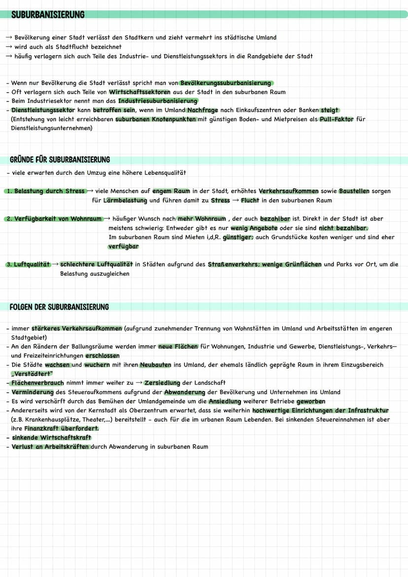 LERNZETTEL
VERSTÄDTERUNG UND STADTENTWICKLUNG
DEFINITION UND MERKMALE EINER STADT
Stadt = geschlossene Ortsform innerhalb verwaltungsrechtli