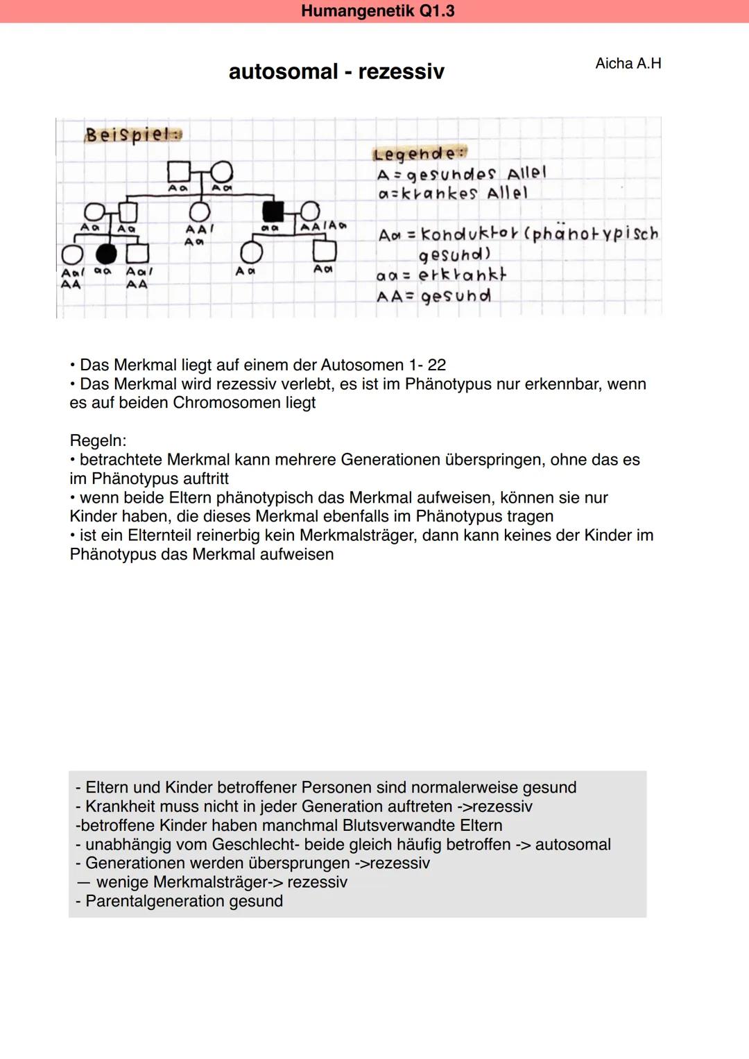 # Humangenetik Q1.3

Aicha A.H

Grundbegriffe der MENDEL- GENETIK: Gen, Allel, Genotyp, Phänotyp,
homozygot, heterozygot, dominant, rezessiv