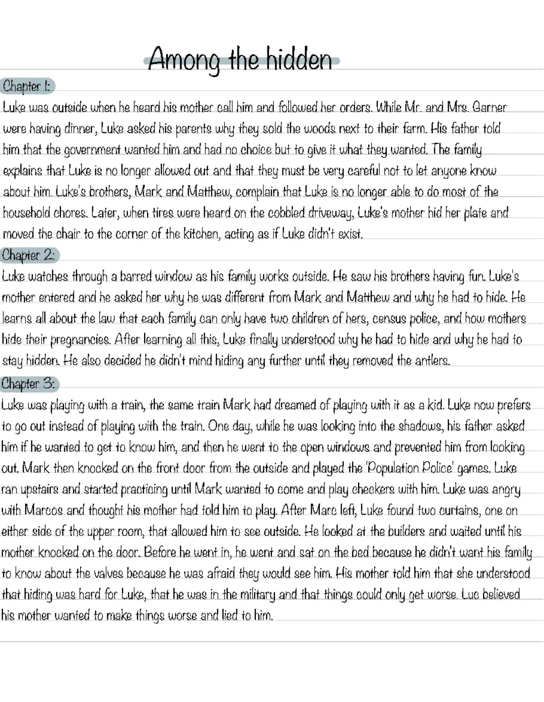 “Among the hidden“ by Margaret Peterson Haddix