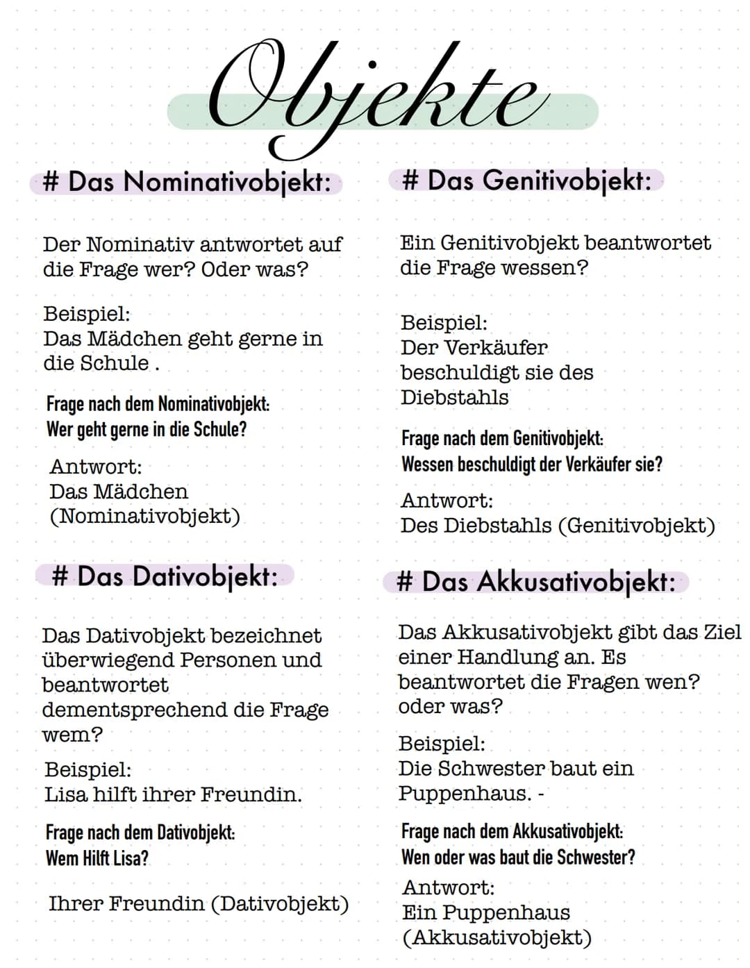 Satzglieder
Das Subjekt:
Satz:
Die Mutter ruft.
Frage nach dem
Subjekt:
Wer oder was ruft?
Antwort:
Die Mutter.
Das Objekt:
Satz:
Anna liest