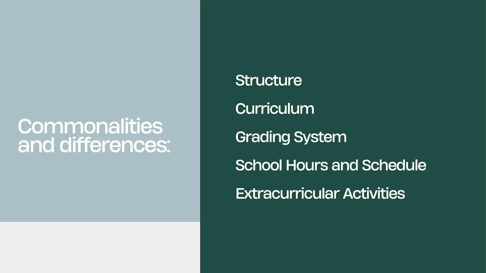 Amerika vs
Germany
Schoolsystem Commonalities
and differences:
Structure
Curriculum
Grading System
School Hours and Schedule
Extracurricular