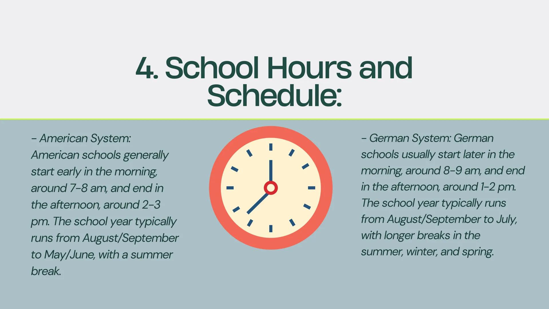 Amerika vs
Germany
Schoolsystem Commonalities
and differences:
Structure
Curriculum
Grading System
School Hours and Schedule
Extracurricular